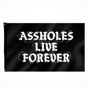 Assholes Live Forever Black Barbed Wire Flag